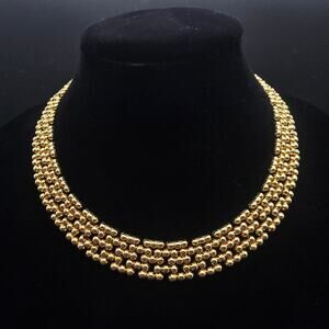 Gold Tone Flat Chain Link Necklace Collar Vintage 1980s 1990s Jewelry